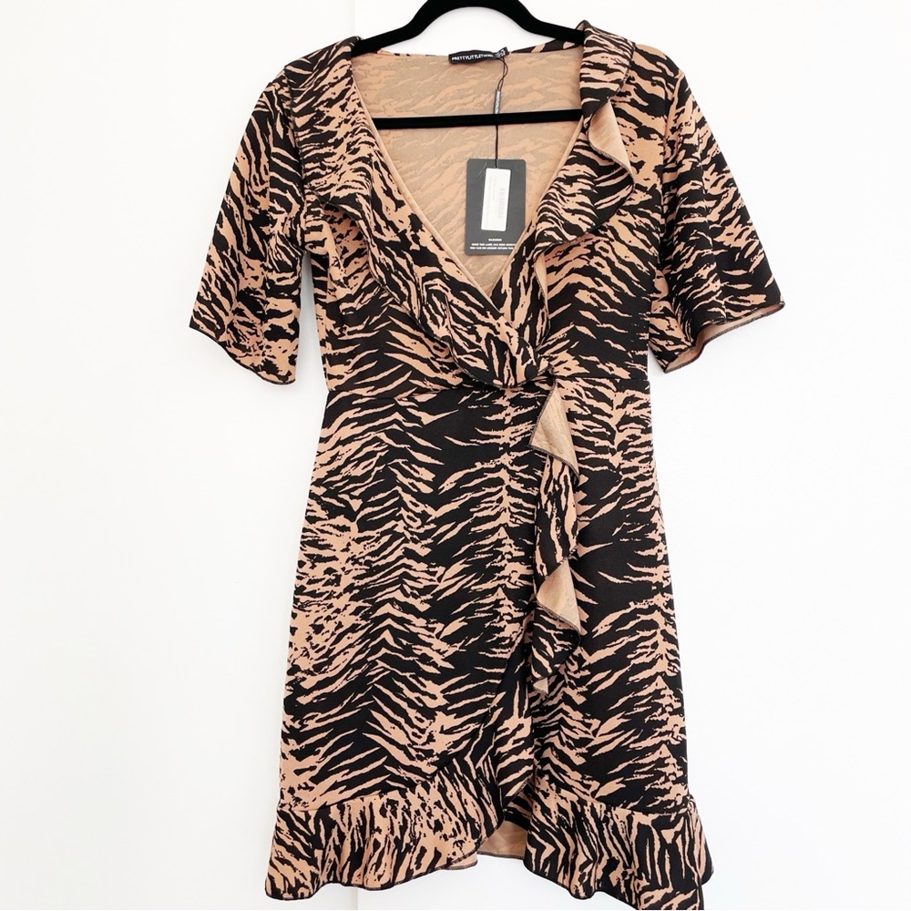 NWT PrettyLittleThing Camel Zebra Tea Dress